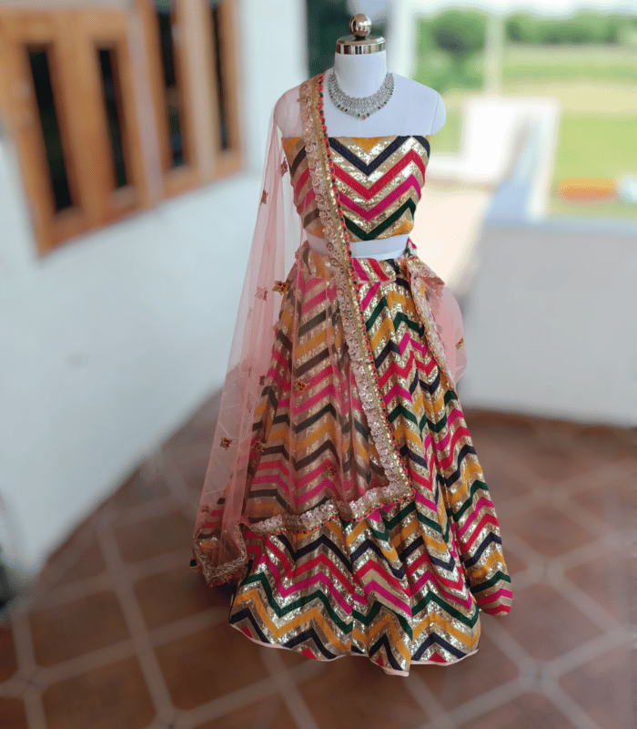 Multicolor Georgette Party Wear Lehenga with Embroidery and Sequence Work